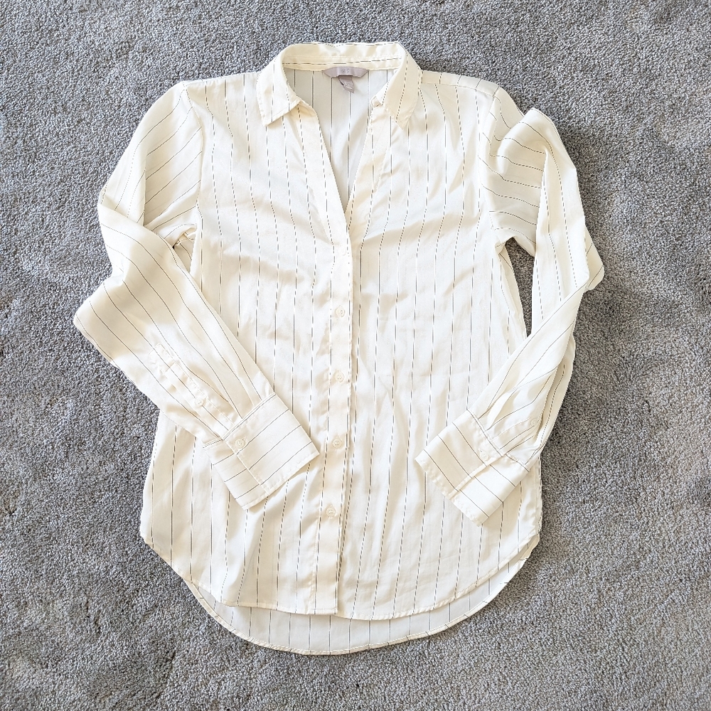 Women's Cream Striped Button-Up Shirt